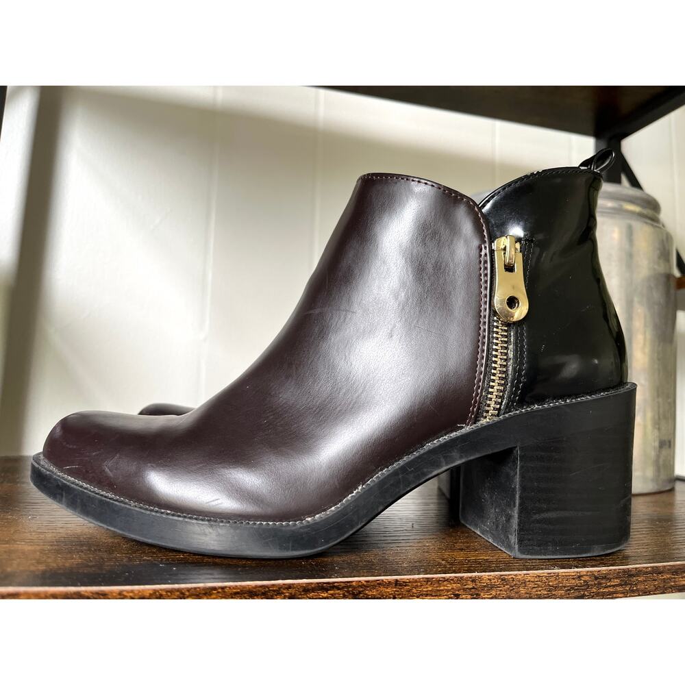 Zara Two Toned Ankle Boots EU 40 US 9 Brown Black‎ Zipper Moto Stacked Heel - Picture 2 of 14